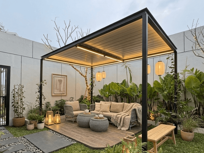 Inspirasi Gazebo untuk taman belakang rumah dengan konsep japandi skandinavian