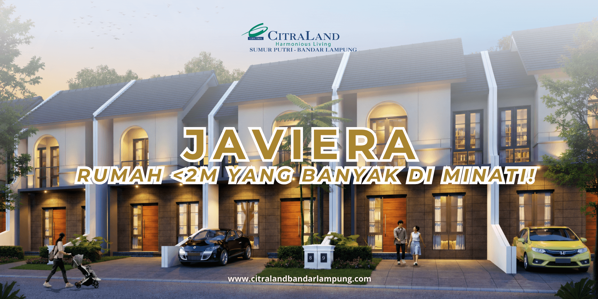 Eksterior rumah Javiera CitraLand Bandar Lampung rumah 2M terlaris dengan desain 2 lantai modern tropis