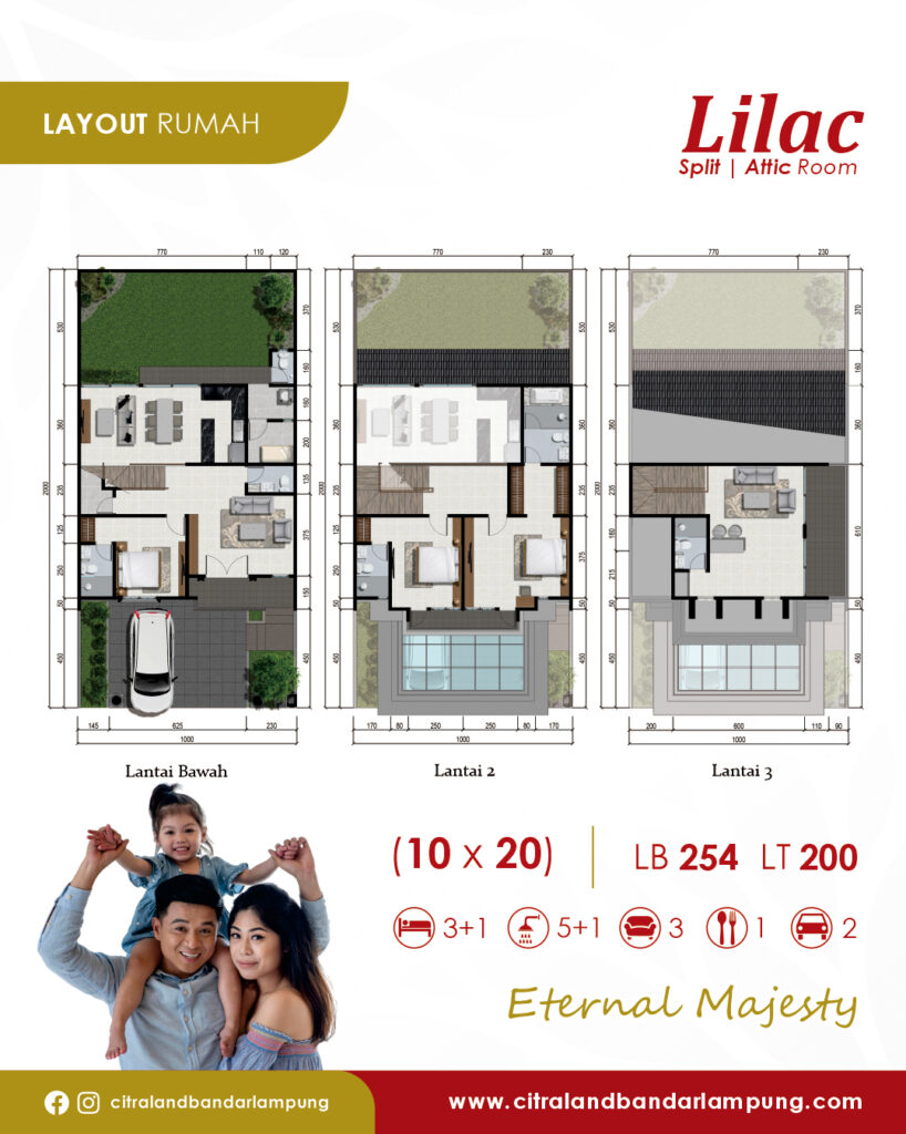Rumah Split level di CitraLand Bandar Lampung. Tipe Lilac, rumah modern keluarga.