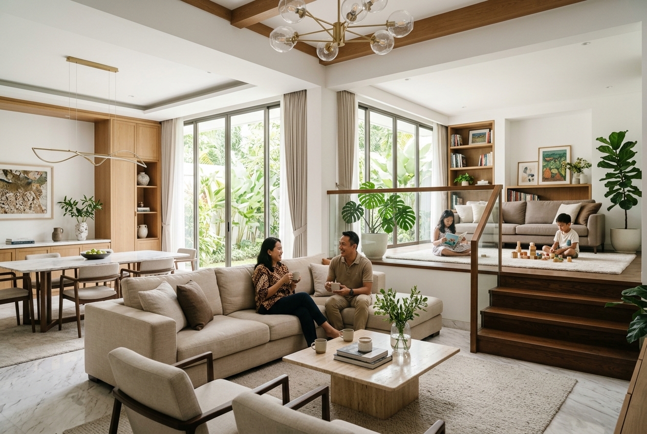 Ilustrasi Ruang Keluarga di Rumah Split Level