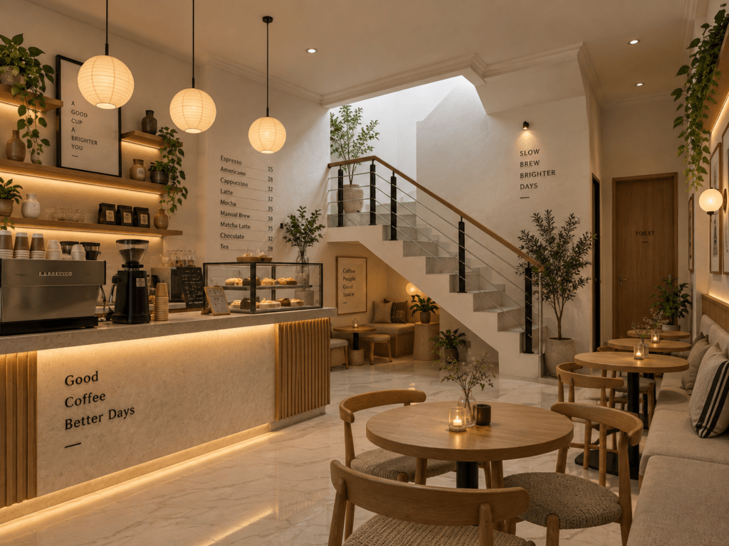 Ilustrasi coffe shop estetik di ruko commercial area tahap 2 CitraLand Bandar Lampung