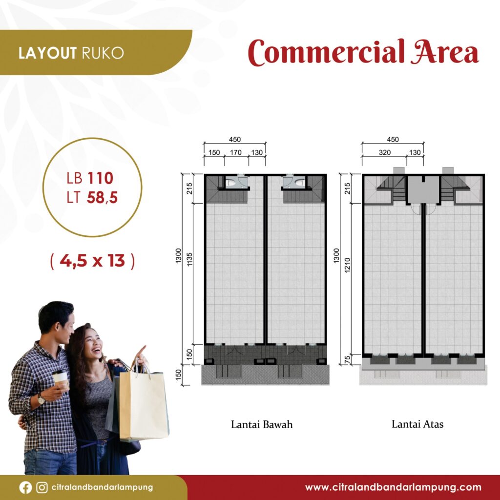 Ruko di CitraLand Bandar Lampung di kawasan Commercial area tahap II. Luas bangunan 110, luas tanah 58,5